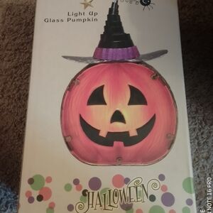 Cracker Barrel Orange and Purple Light Up Glass Pumpkin Halloween Decor